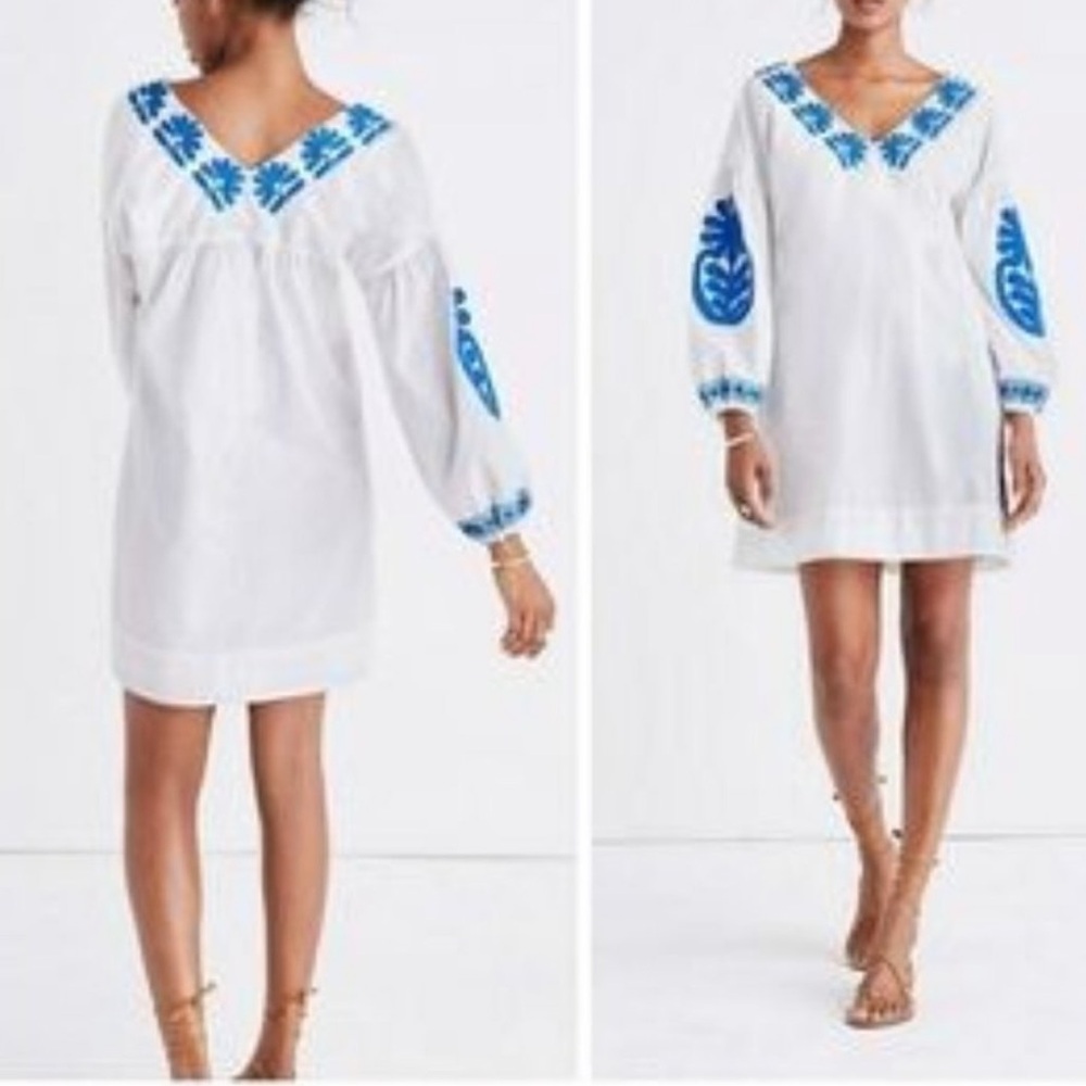Madewell Blanca Dress with Blue Embroidery